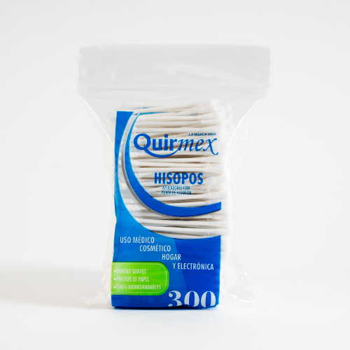 bolsa con 300 hisopos de algodon de la marca quirmex